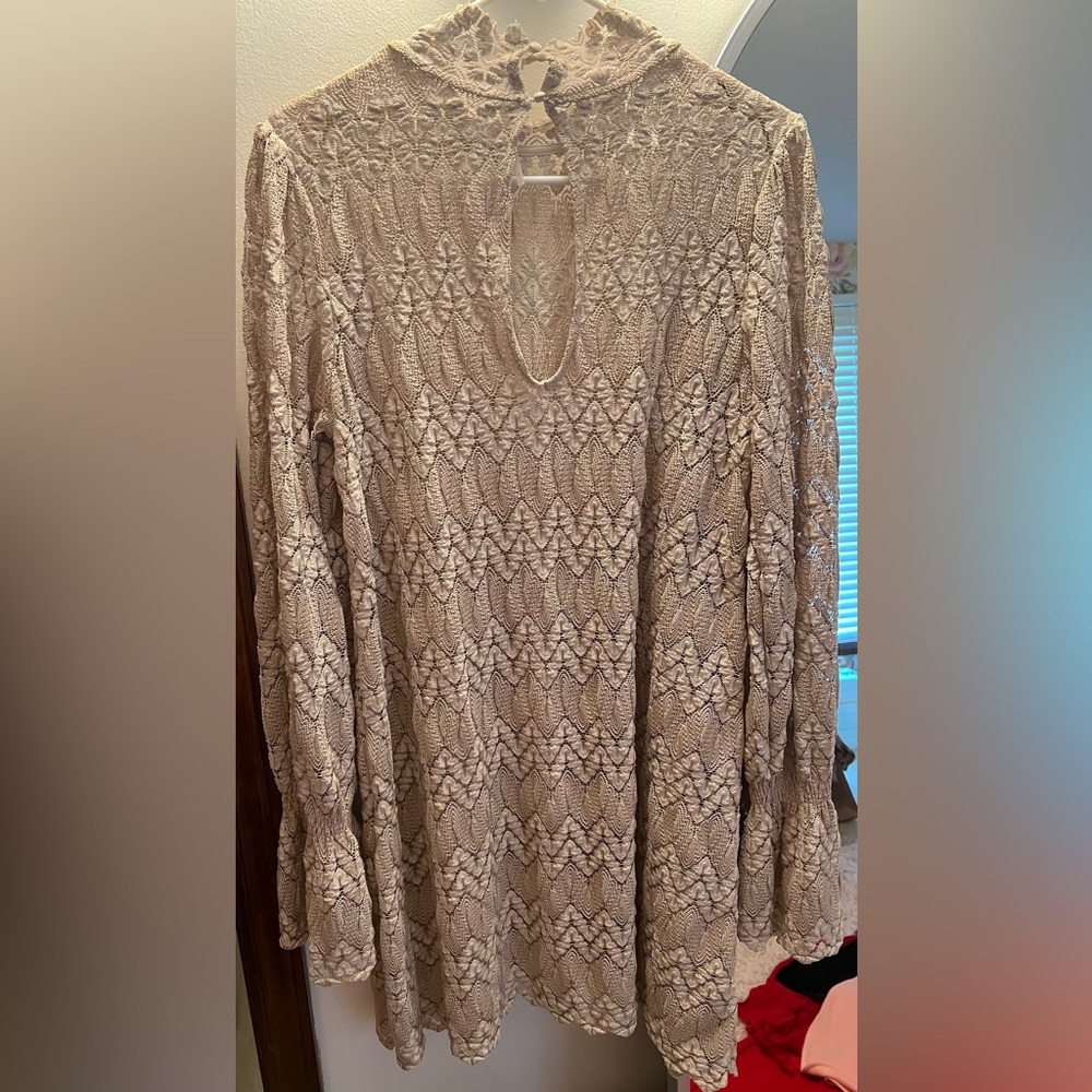 Dress, tan, sheer, Free People, M, pristine condition